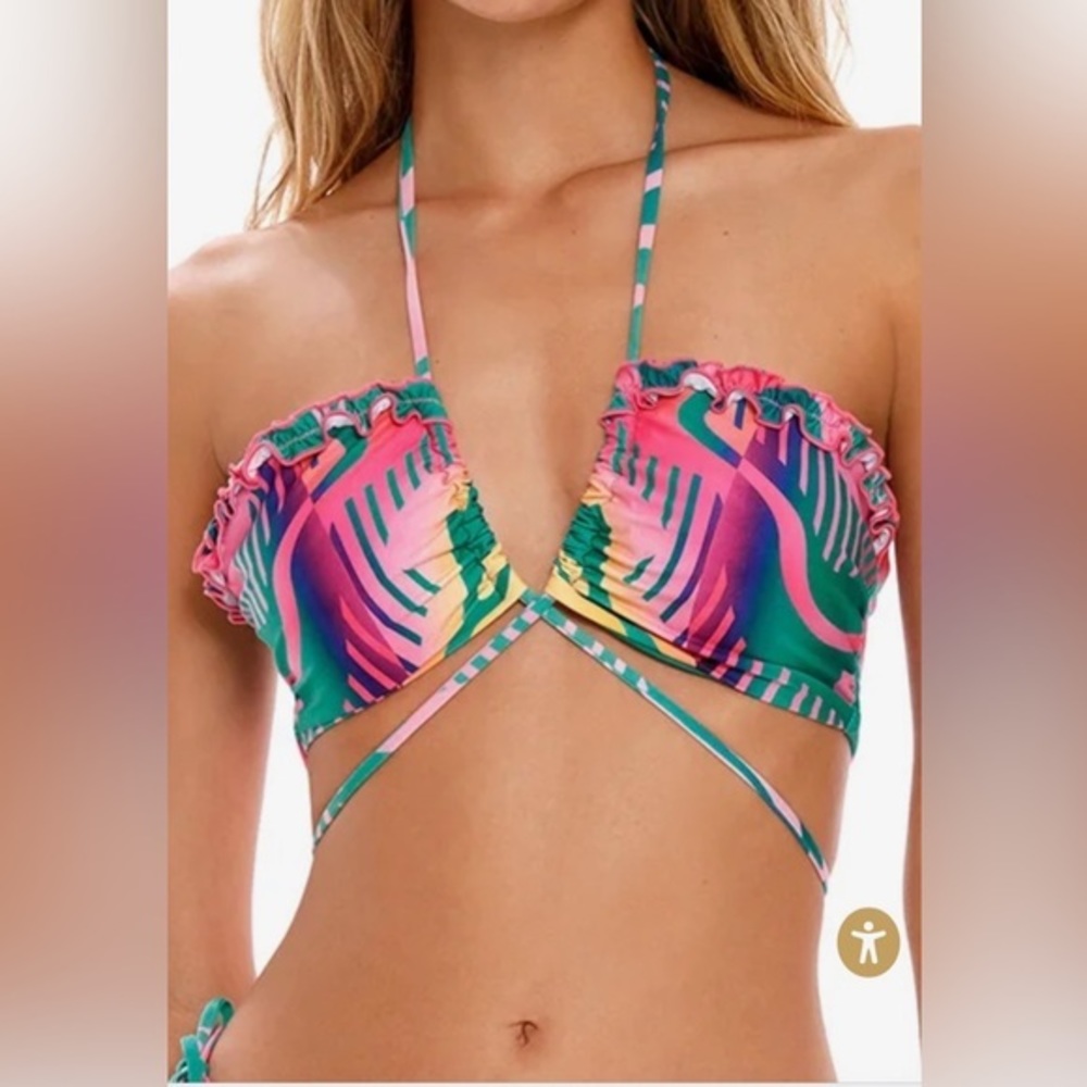Agua Bendita Pink and Green Bikini Top